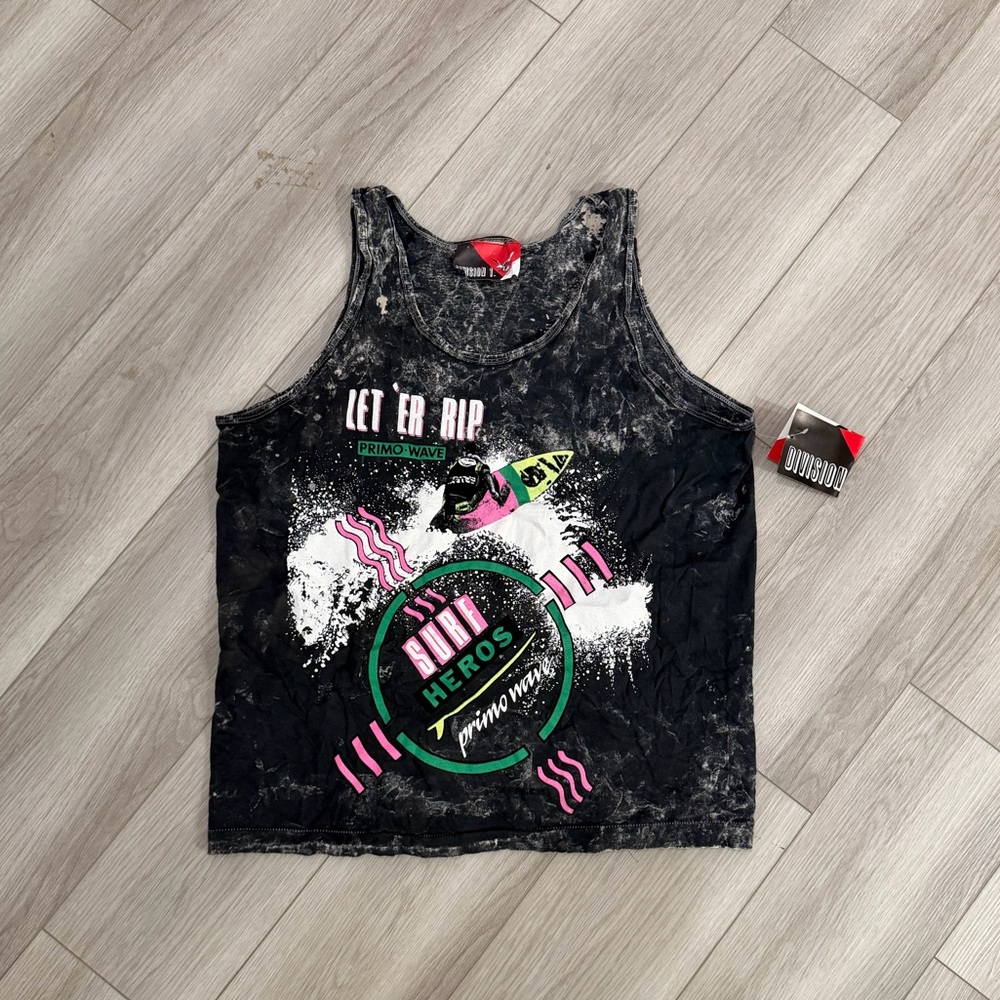 Vintage Primo Enterprises Surfer Tie Dye Surf Heros Let 'Er Rip Tank Top